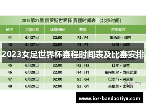 2023女足世界杯赛程时间表及比赛安排